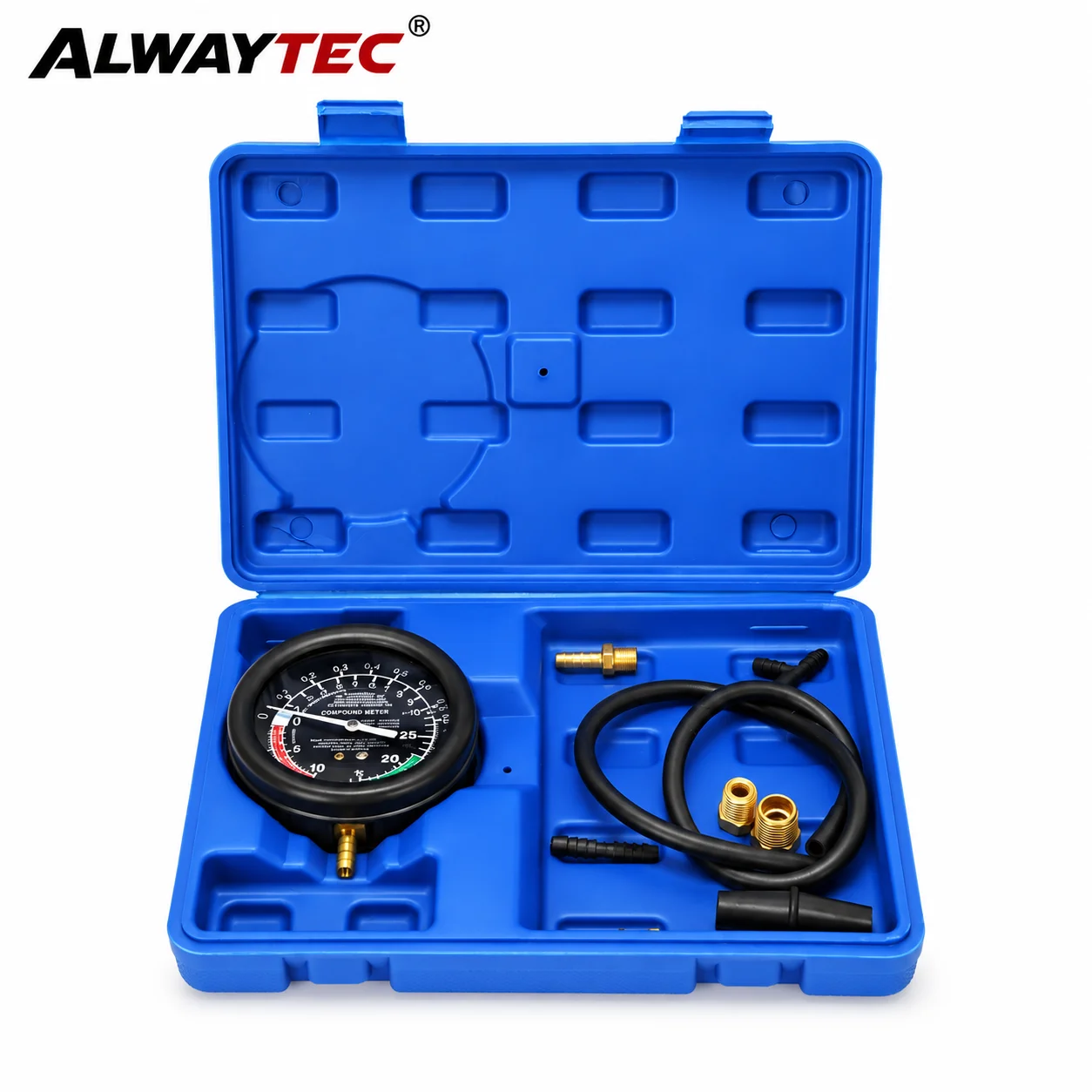 Professional TU-1 Automotive Intake Manifold Vacuum Pressure Tester Kit with Precision Gauge, Flexible Hose and Complete Adapter