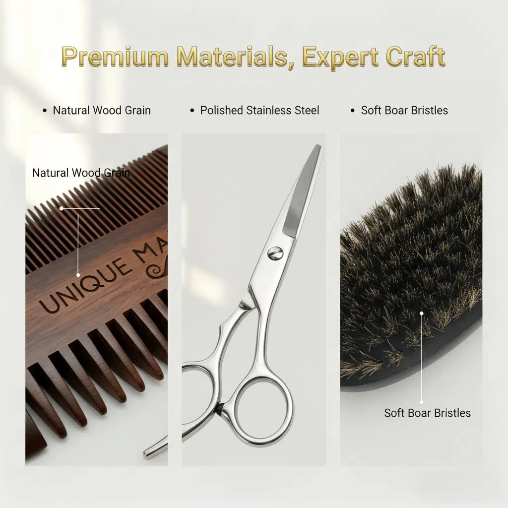 UNIQUE MAN Men's Beard Set, Black Beard Brush and Comb, Perfect for Daily Beard Grooming and Styling, Ideal Christmas Gift
