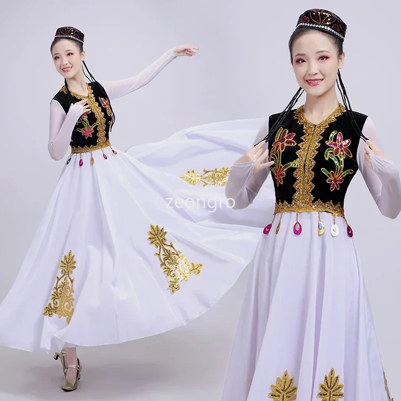 Elegante Xinjiang Tanz kostüm Kostüm weibliche erwachsene Minderheit Kostüme uyghur Bühnen performance Kleid Kleid chinesischen Volkstanz