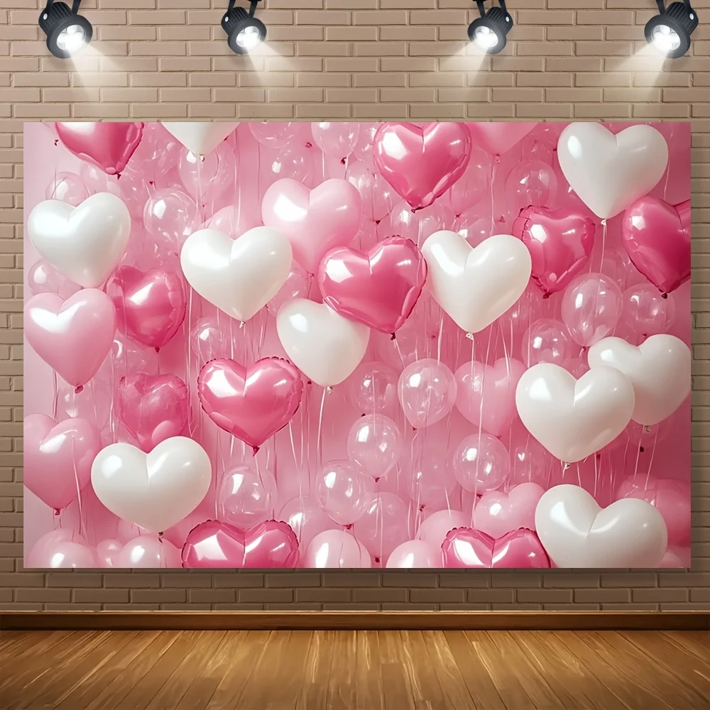 VIKAMA herzförmiger Ballon-Wandteppich, rosa, weiße Rose, rot, herzförmiger Ballon, Hintergrund, Wand-Party-Dekoration