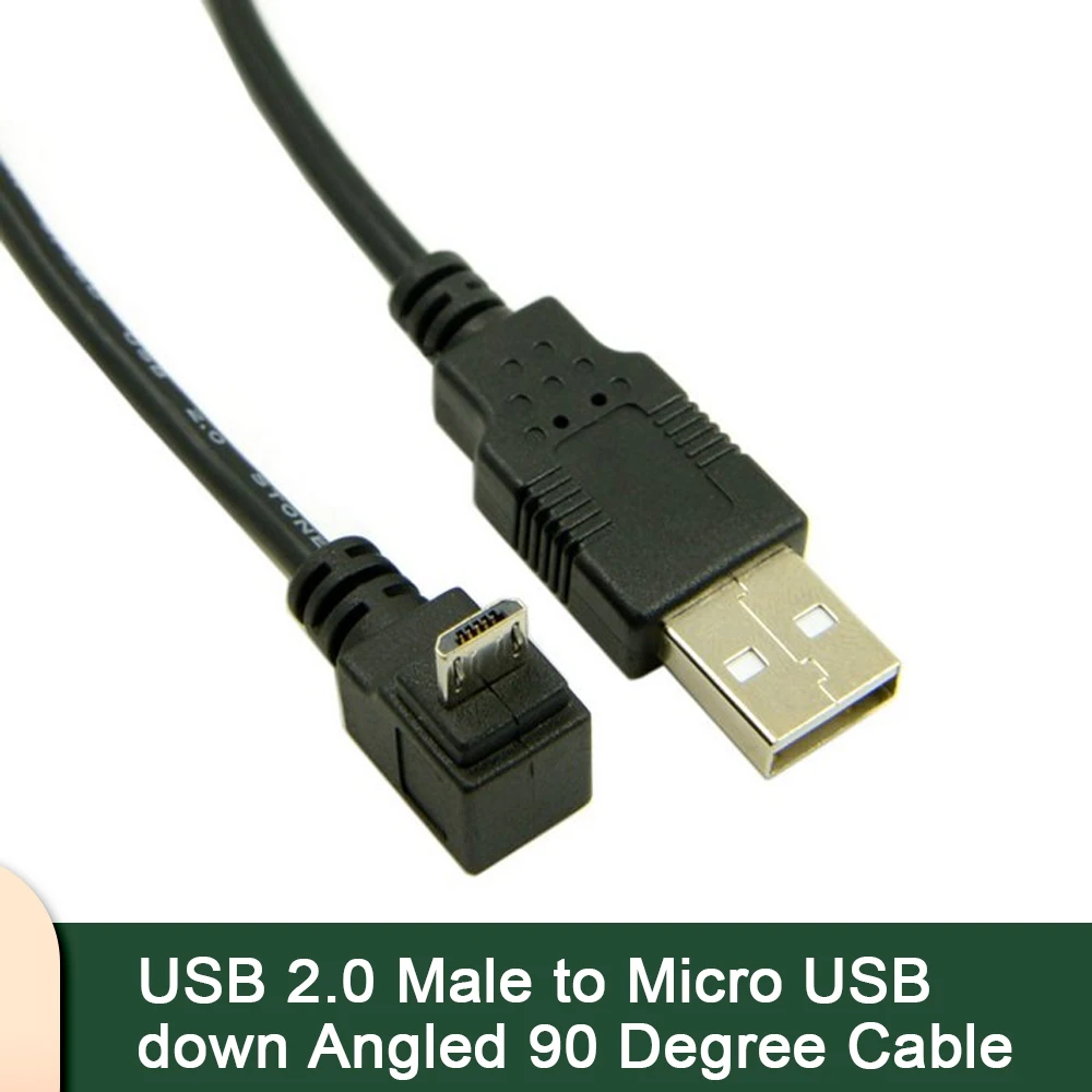 Angled 90 Degree Micro USB to USB Data Charge Cable down Short 30cm/100cm 1ft/3ft Micro USB 2.0 Durable Sync Charging Cord