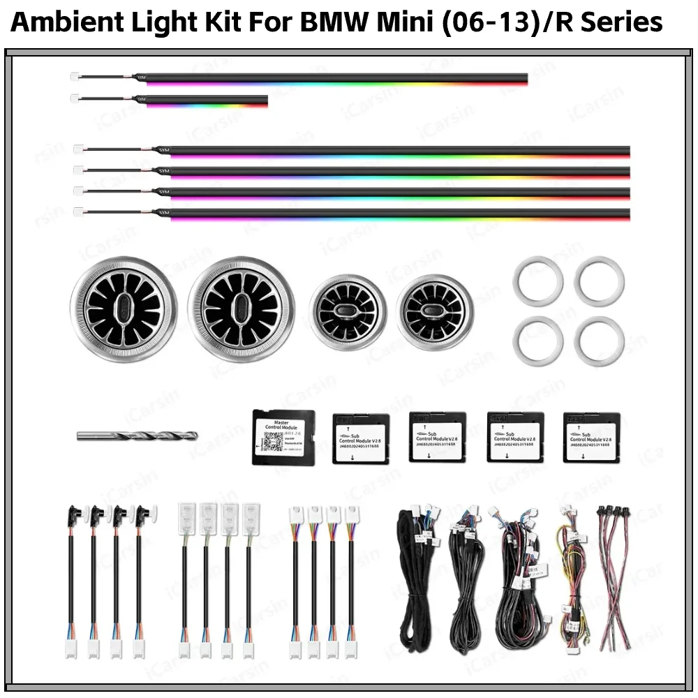 

256 цветов светодиодное внутреннее окружающее освещение автомобиля для BMW Mini Cooper R56/R57 2006-2013, декоративная полоса, аксессуары, обновление