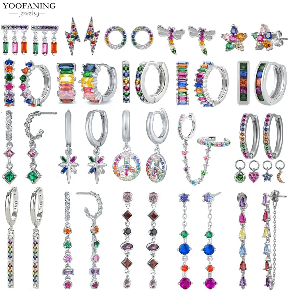 

925 Sterling Silver Ear Needle Classic Silver Earrings, Colorful Zircon Flowers Chain Tassel Series Fashionable Women's Jewelry