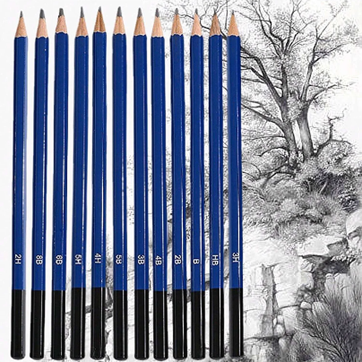 12-teiliges Graphitstift-Holz-Skizzenstifte-Set 5H 4H 3H 2H HB B 2B 3B 4B 5B 6B 8B Vorgeschärfte Bleistifte Schreibwarenversorgung