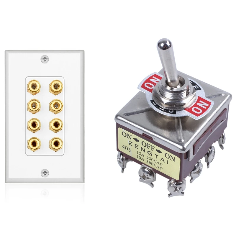 

1 Pcs ON/OFF/ON 3 Positions 12 Pin Latching Toggle Switch & 1 Pcs 8 Posts Speaker Wall Plate Home Theater Wall Plate