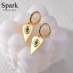 Spark Exaggerated Big Heart Green Eyes Golden Color Pendant High Quality Stainless Steel Jewelry Earrings for Women Party Gift