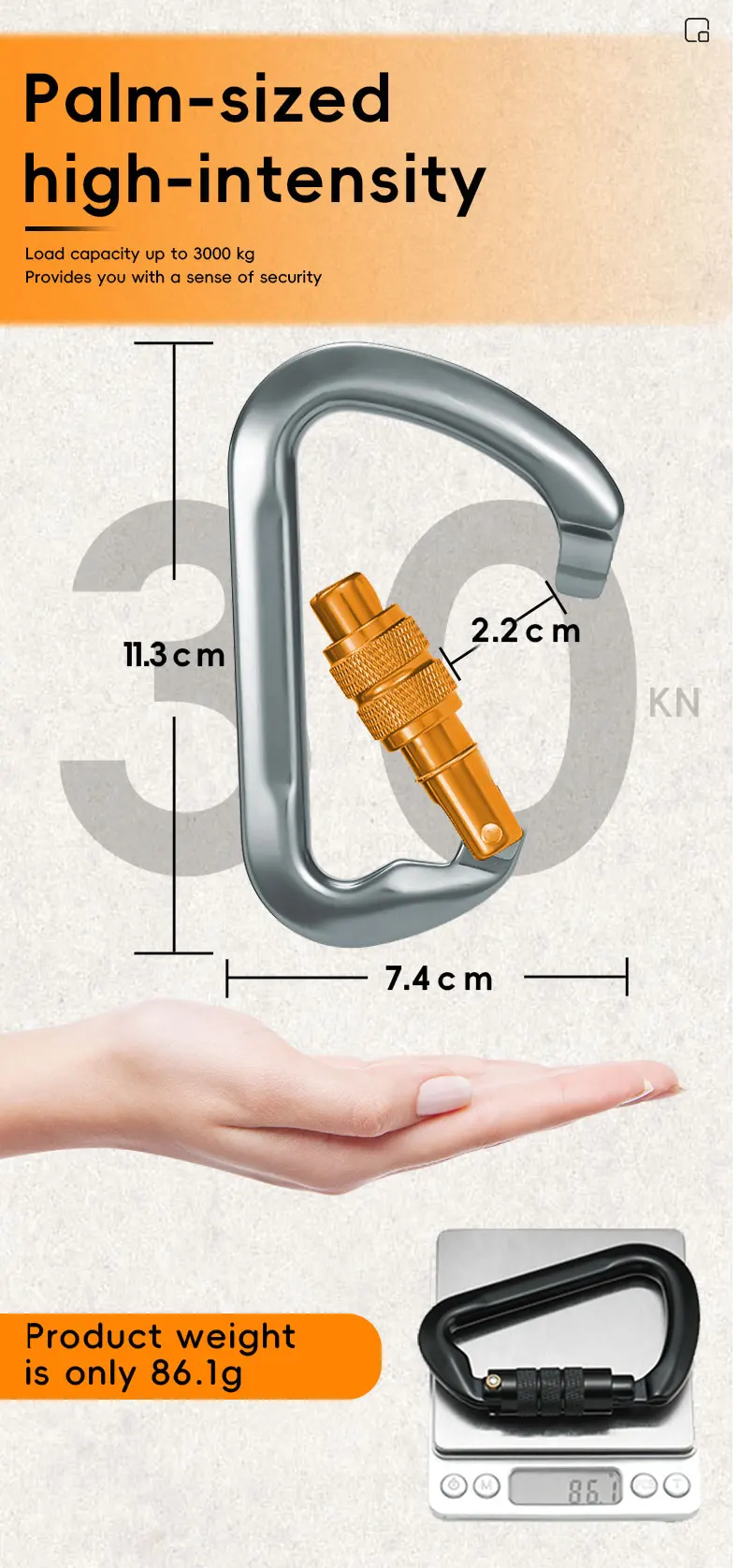 CLIWIZ Marke 30kN Outdoor Professioneller Karabiner 7075 Luftfahrt-Aluminium Sicherheits-Automatikverschluss B Mit CE/UIAA-Zertifikaten – Detail 16