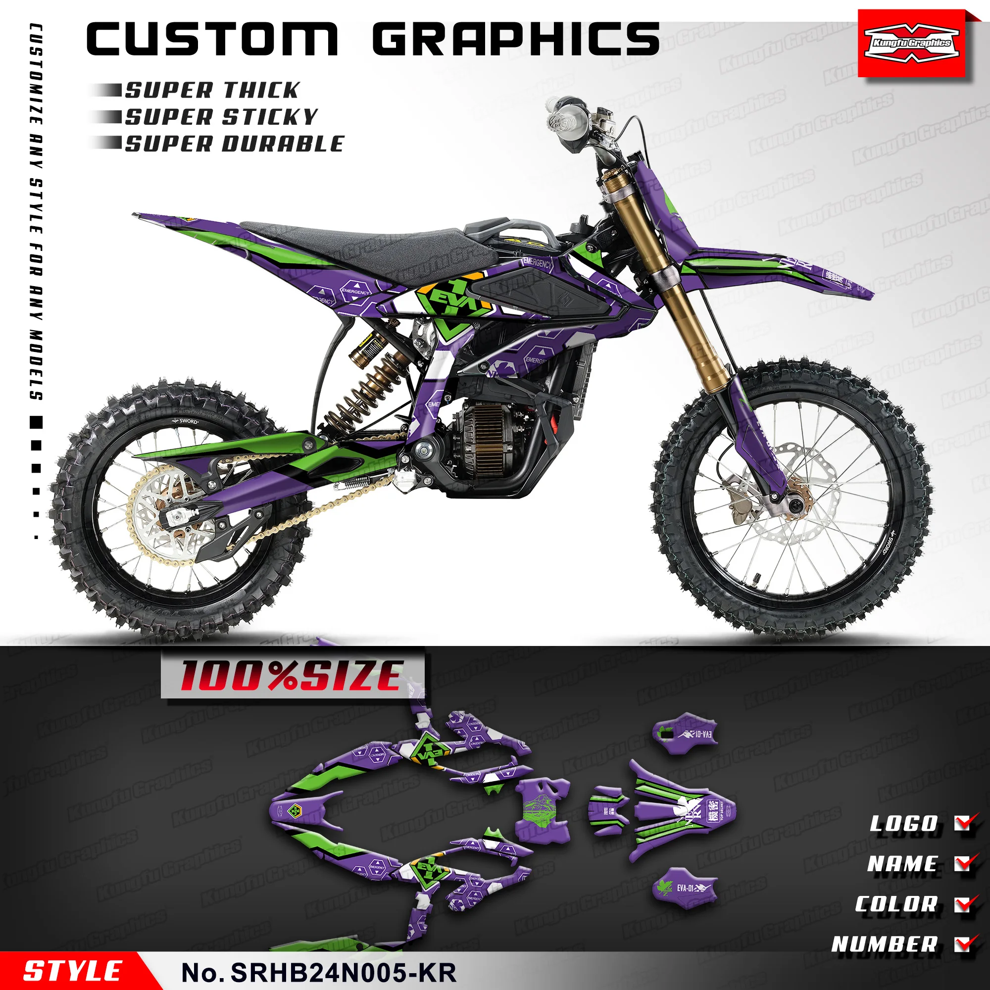 

KUNGFU GRAPHICS Motorcycle Graphics Sticker Sheet for Hyper Bee Dirt eBike, Restyle, SRHB24N005-KR