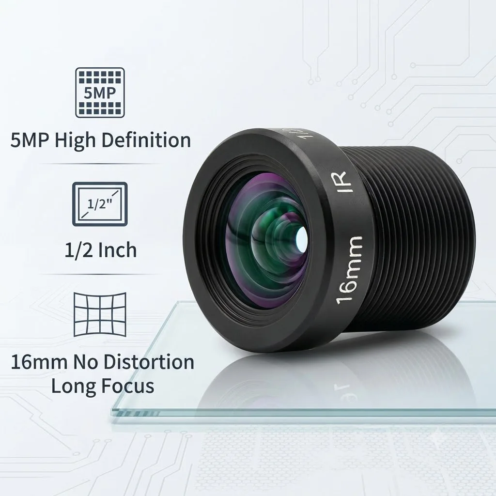 No Distortion M12 5MP 16mm Telephoto Lens 1/2 inch HD with 650nm IR Filter for OpenMV Industrial Machine Vision Camera
