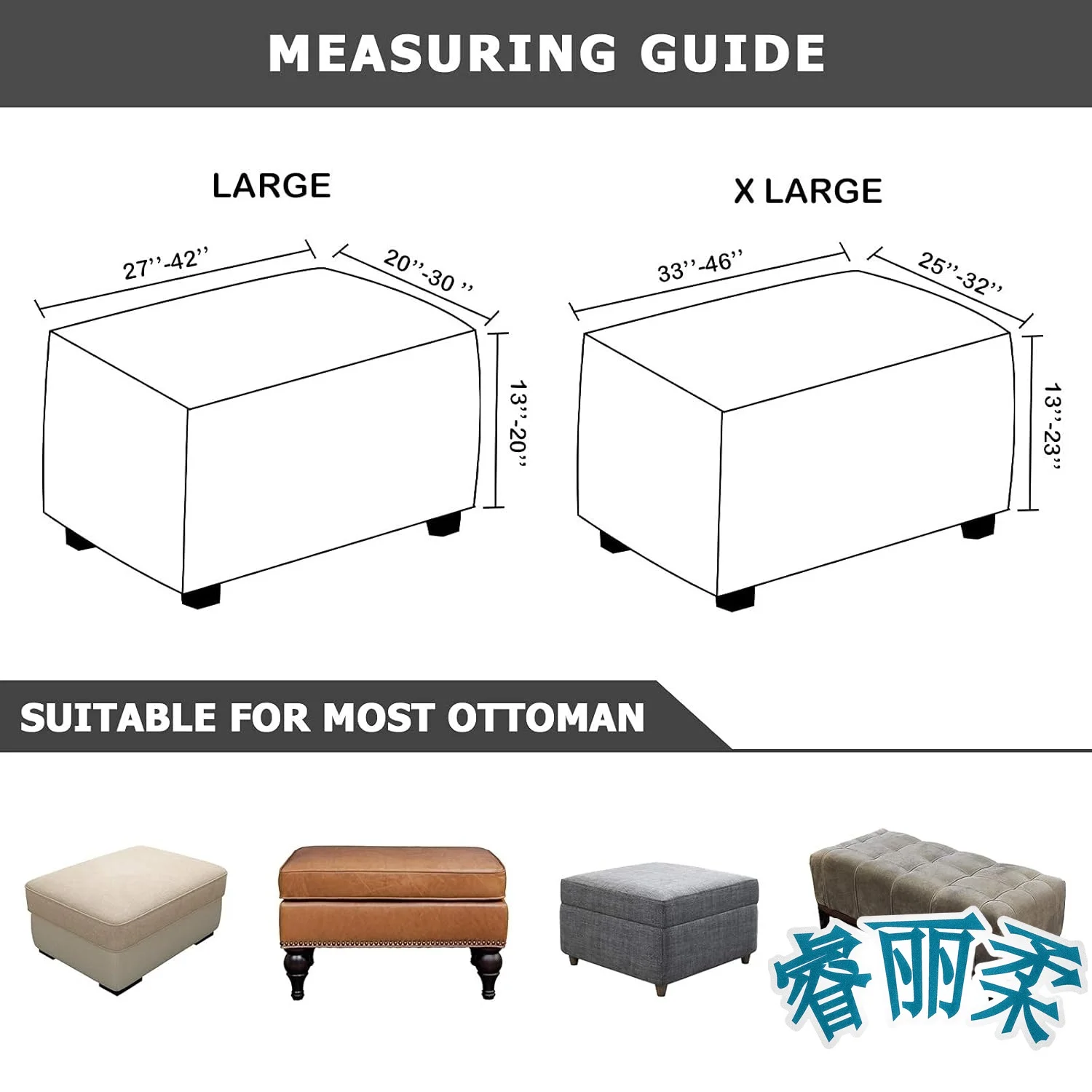 Plush Velvet Rectangle Ottoman Slipcover Footstool Protector Covers Stretch with Elastic Bottom Machine Washable