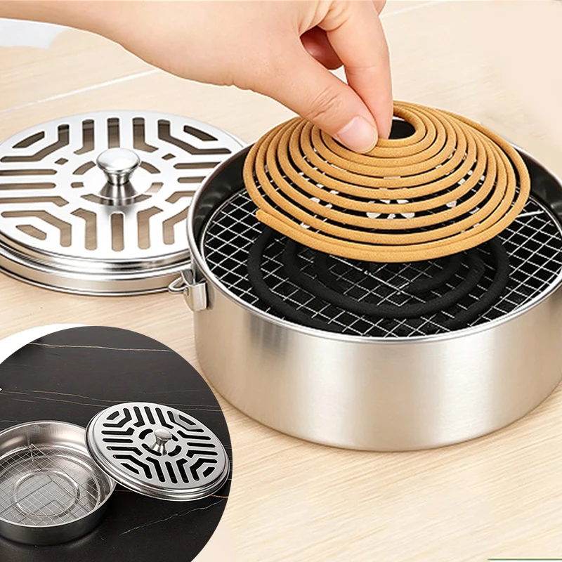 Mückenspiralenhalter aus Metall mit Deckel, tragbarer Räucherspiralenhalter für Outdoor-Camping, Terrasse und Party – Detail 4