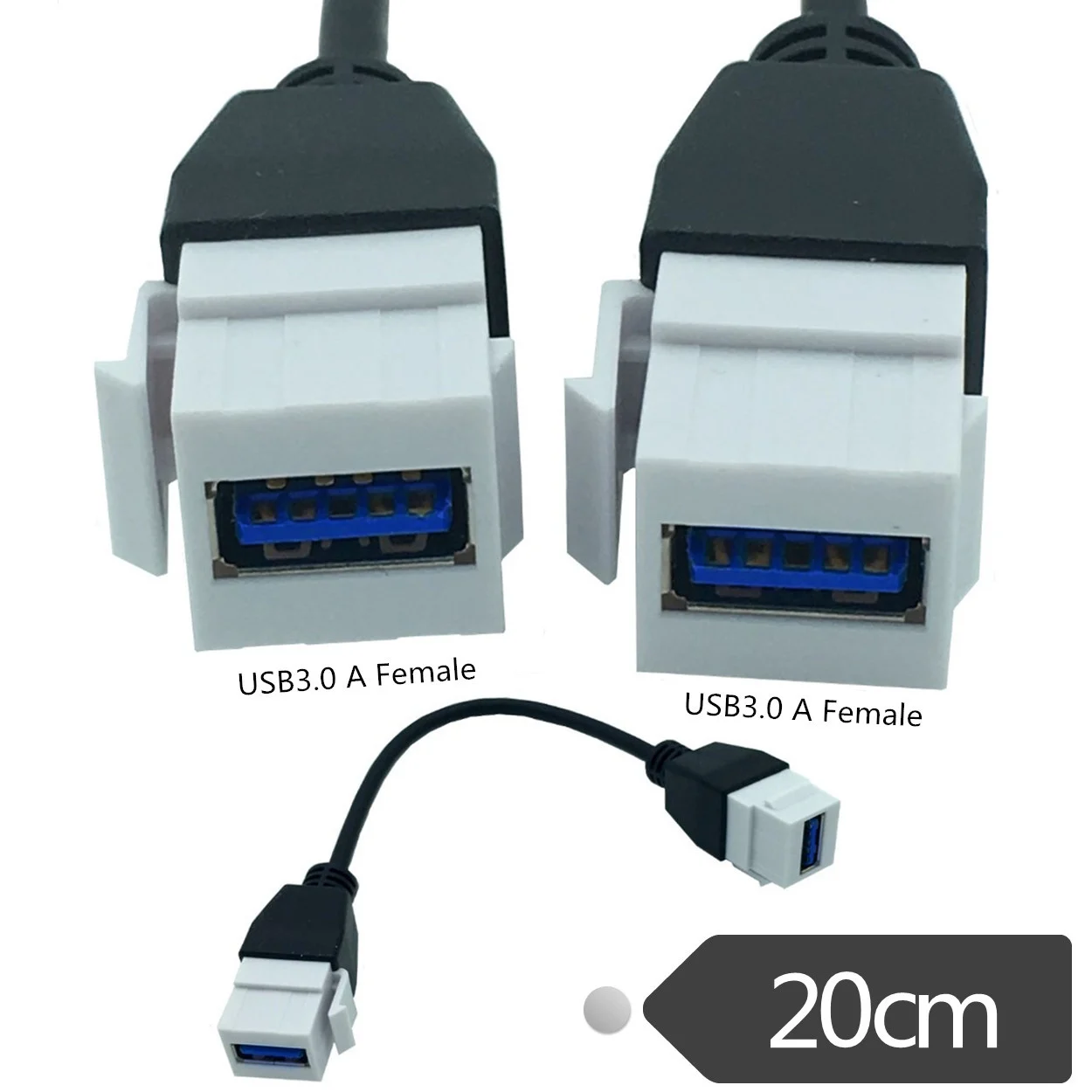 USB 3.0 Keystone Panel Mount Insert Adapter Cable for Wall Socket Face Plate Insert Wall Plate Outlet Panel Connector Cable;