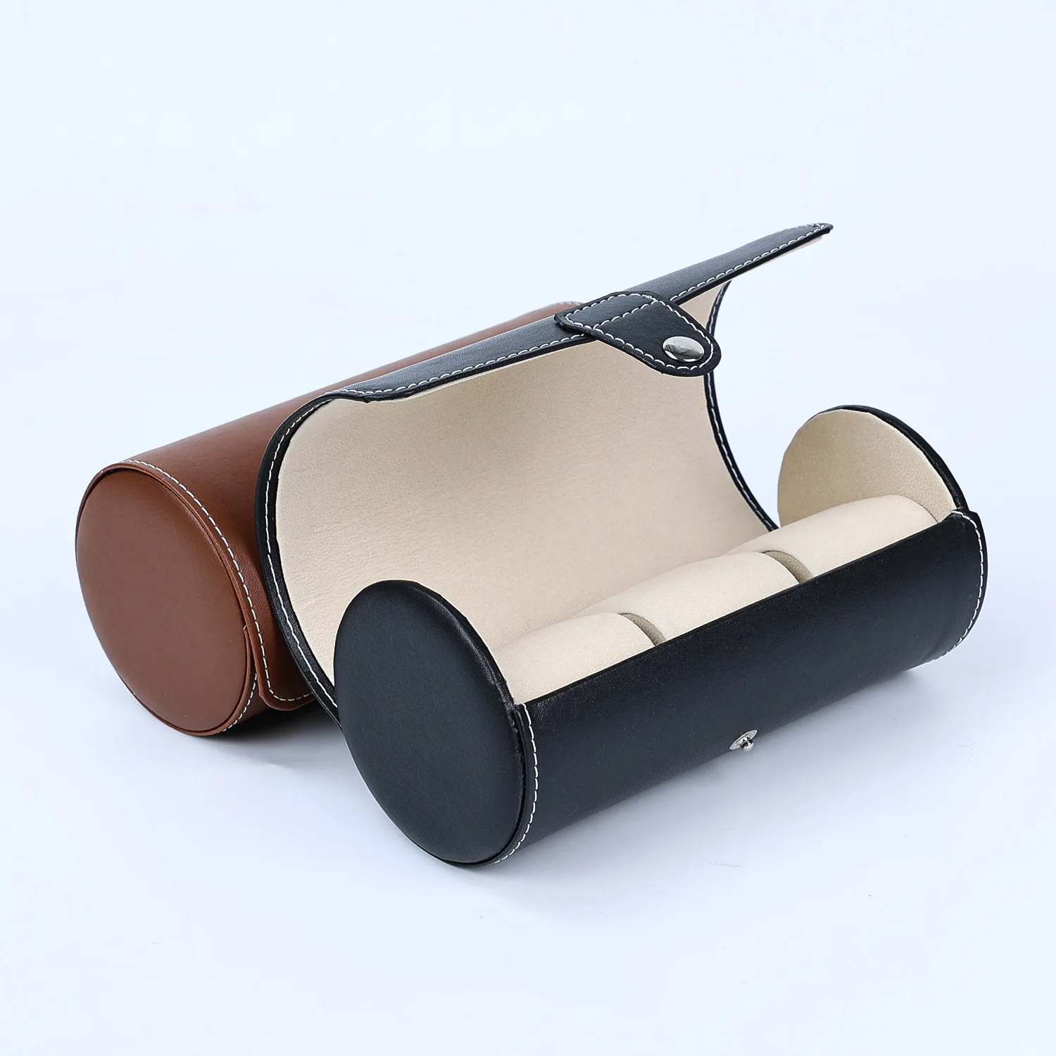 PU leather in stock three-compartment watch storage box, exquisite and compact with buckle, watch display box