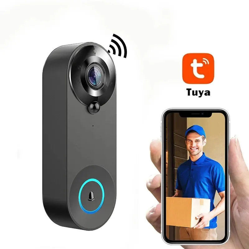 Tuya-timbre inalámbrico con ojo de gato para el hogar, intercomunicador de voz inteligente, Video, monitoreo antirrobo, timbre infrarrojo