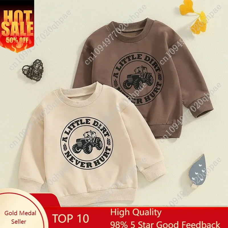 

Осенняя новинка: детская толстовка с длинным рукавом для мальчиков, хлопковый повседневный пуловер для малышей, с принтом трактора и букв, детская одежда