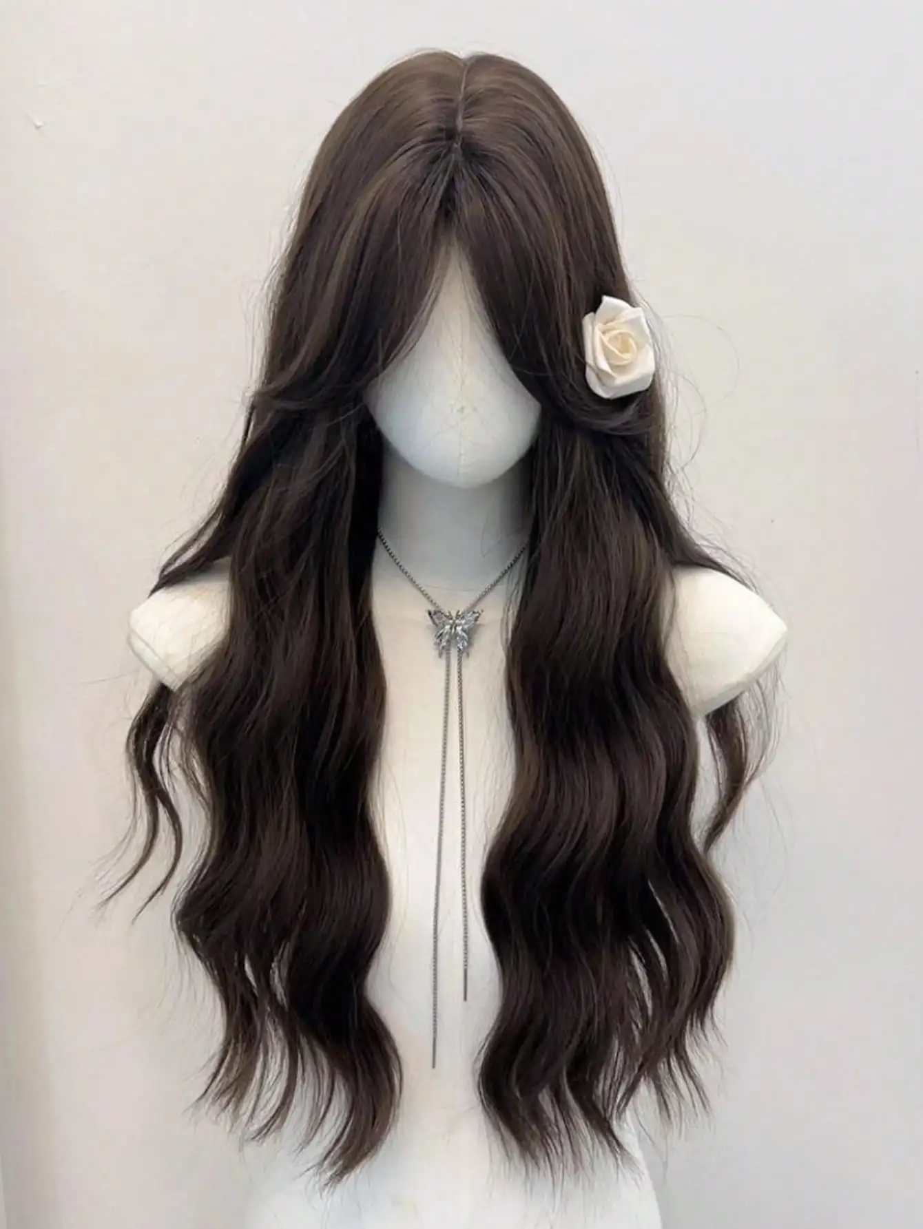 OLACARE Brown Ash Long Water Wave Hair Lolita Wigs Middle Part Synthetic Wig For Women Fashion Thick Curls Wigs Girl