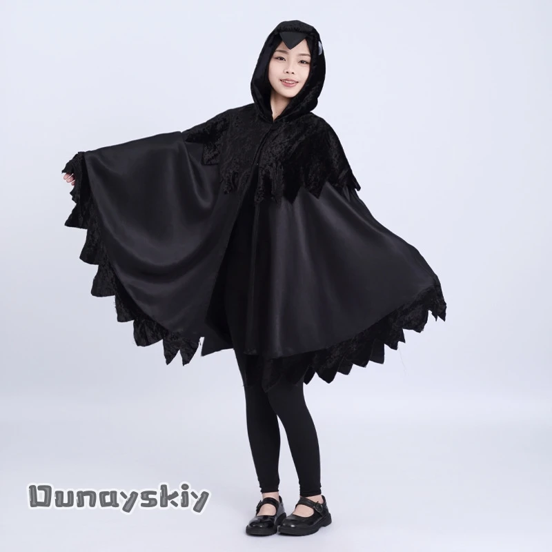 Хэллоуин Темная Ворона Косплей Костюмы Дети Мальчик Девушка Аниме Накидка с Капюшоном Хэллоуин Ролевые Животные Плащ Маскировка 코스프레 Костюмы