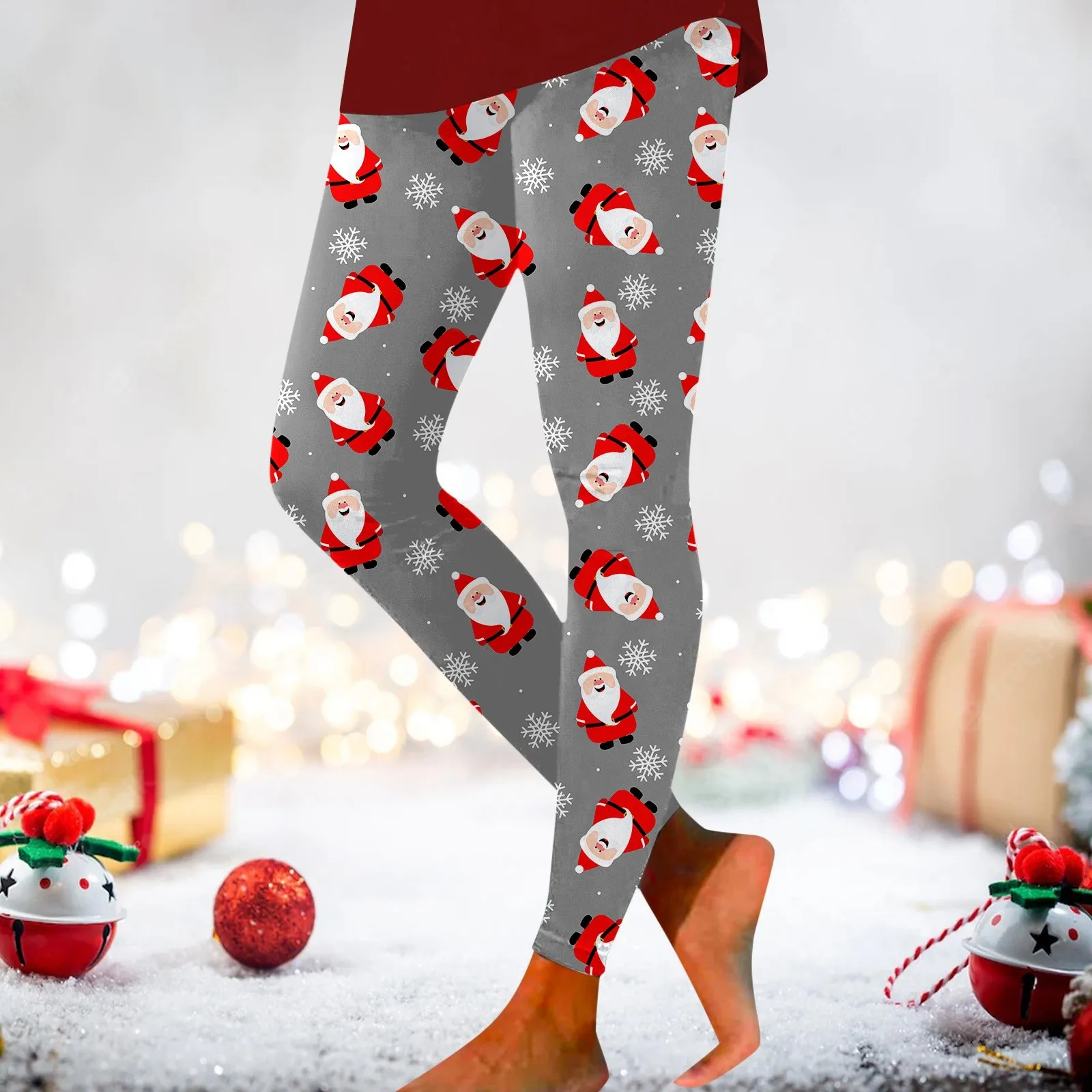 Mallas deportivas para mujer, pantalones de cintura alta con estampado de muñeco de nieve, calzas cálidas de Navidad, novedad de 2024