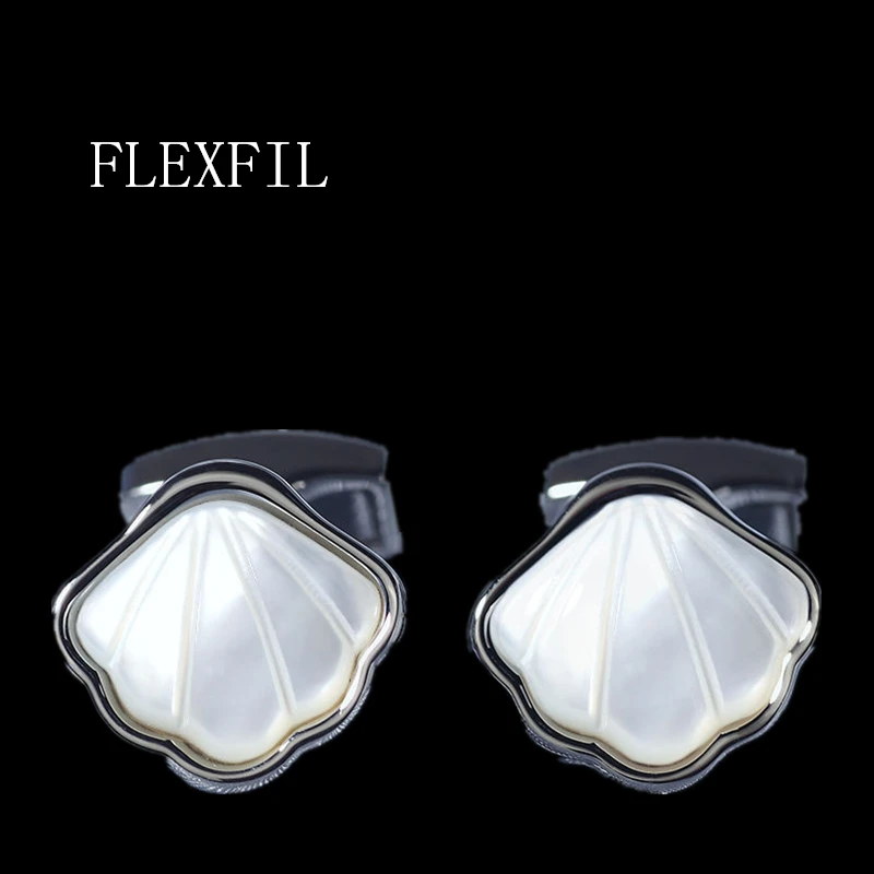 

FLEXFIL Luxury shirt cufflinks for men's Brand cuff buttons cuff links gemelos fashion shell wedding abotoaduras Jewelry