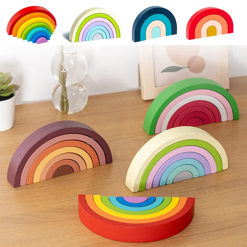 Kinder Montessori Arch Brücke Regenbogen Bausteine Kinder Holz Stapler Baby Spielzeug Bildung Farbe Cognitiv Blöcke Spielzeug