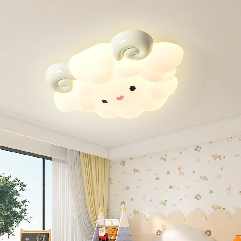 

Cute Cotton Sheep Ceiling Lamps Children's Room Lamp Minimalist Modern Cartoon Boy Girl Bedroom Ceiling Lights White Sheep Light