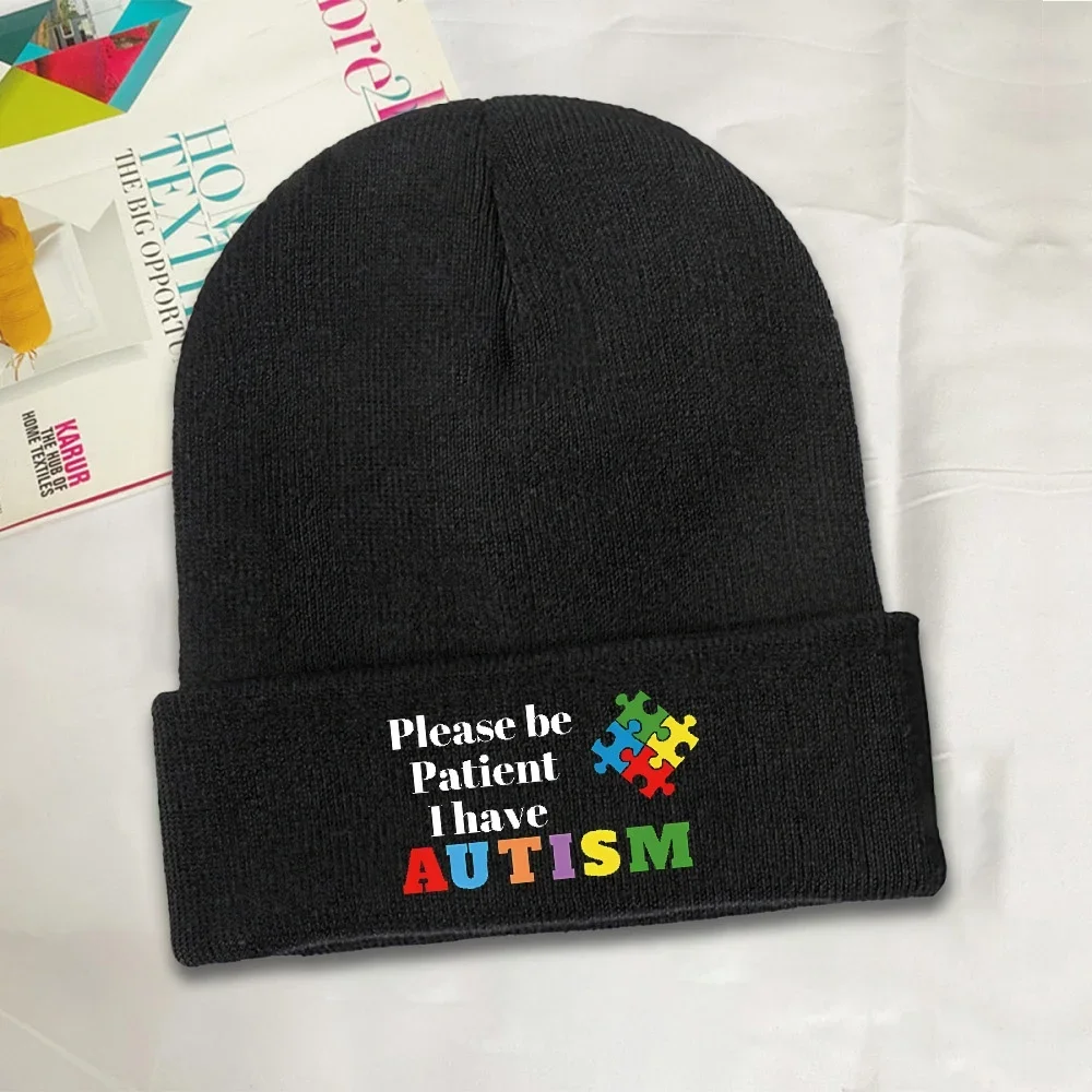 1pc Please Be Patient I Have Autisms Beanie Hats Comic Knitting Hat Outdoor Sport Head Wrap Adult Caps Bonnet Hats Gift