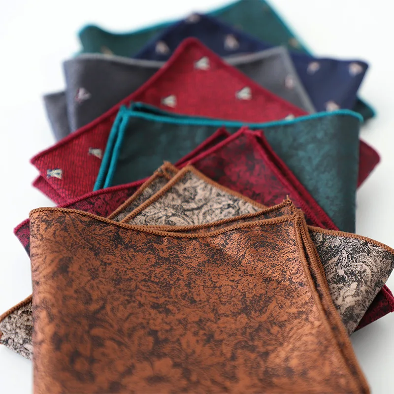 New Fashion 23cm Mens Pocket Square Brown Dots Floral Handkercheif Green White Hanky Wedding Party Accessories Business Cravat