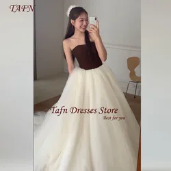 TAFN Contrast Color Wedding Dresses Strapless A-line Sweep Train Bridal Gown 2025 New Korea Photo Shoot Dresses Custom Made