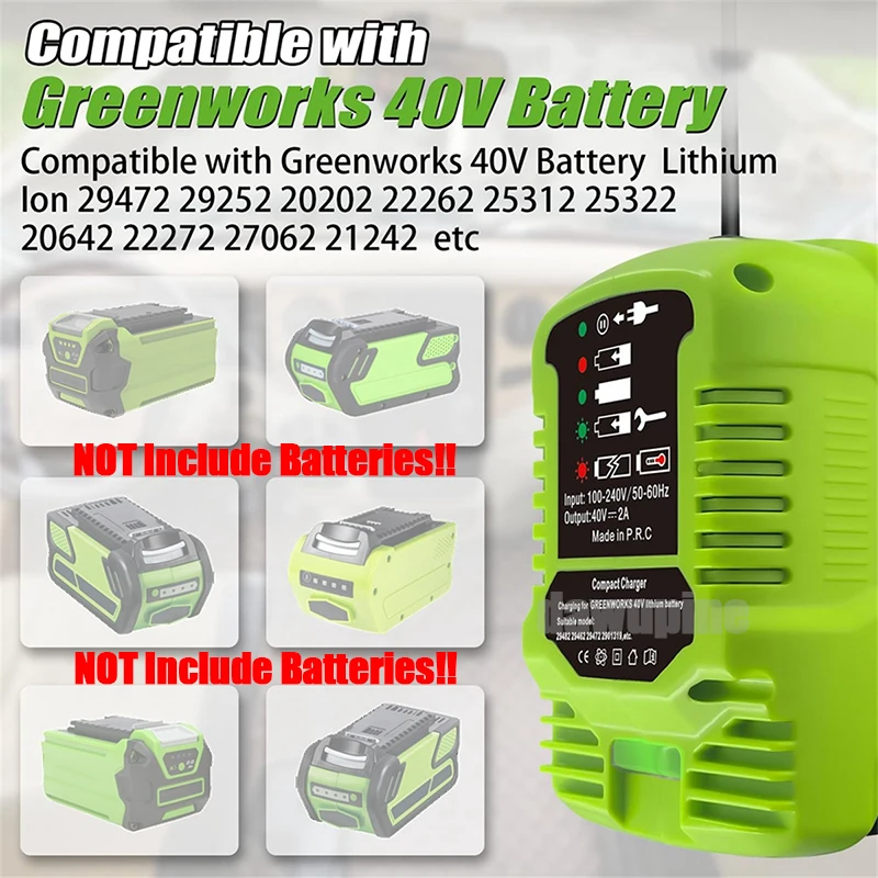 Power Tool Accessories 100-240V Smart Charge Lithium Battery Mini Fast Charger for Greenworks 40V Lithium Battery US Plug