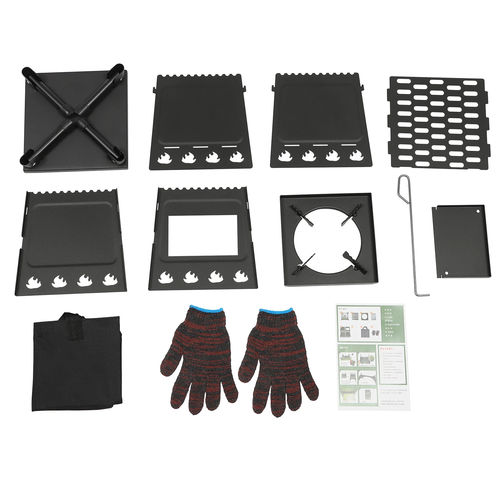 Schwarz/Grün Zeltkocher Tragbarer Windgeschützter Klappbarer Holzofen für Outdoor-Zelte mit Verstellbarem Topfhalter und Großem Einfülltisch – Detail 9