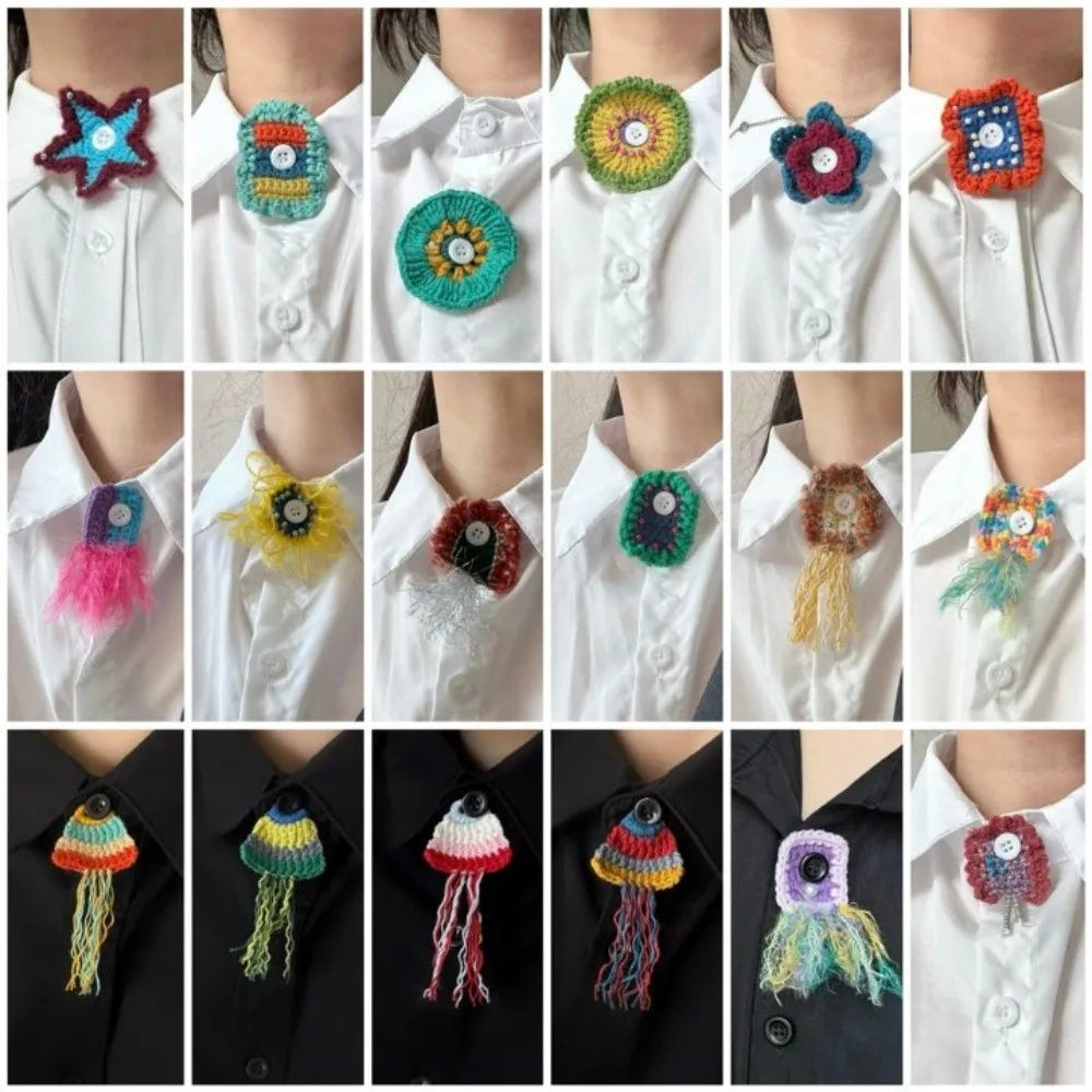 독특한 불가사리 어린애 같은 단추 장식 술 꽃 니트 가짜 넥타이 페르시 소프트 DIY 셔츠 액세서리 남여