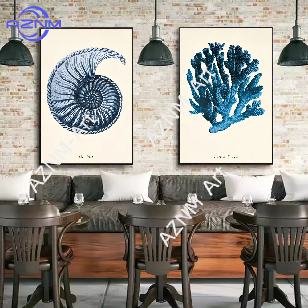 Blue Sea Creature Coral Shrimp Poster HD art sticky wall waterproof home living room bedroom bar aesthetic decoration