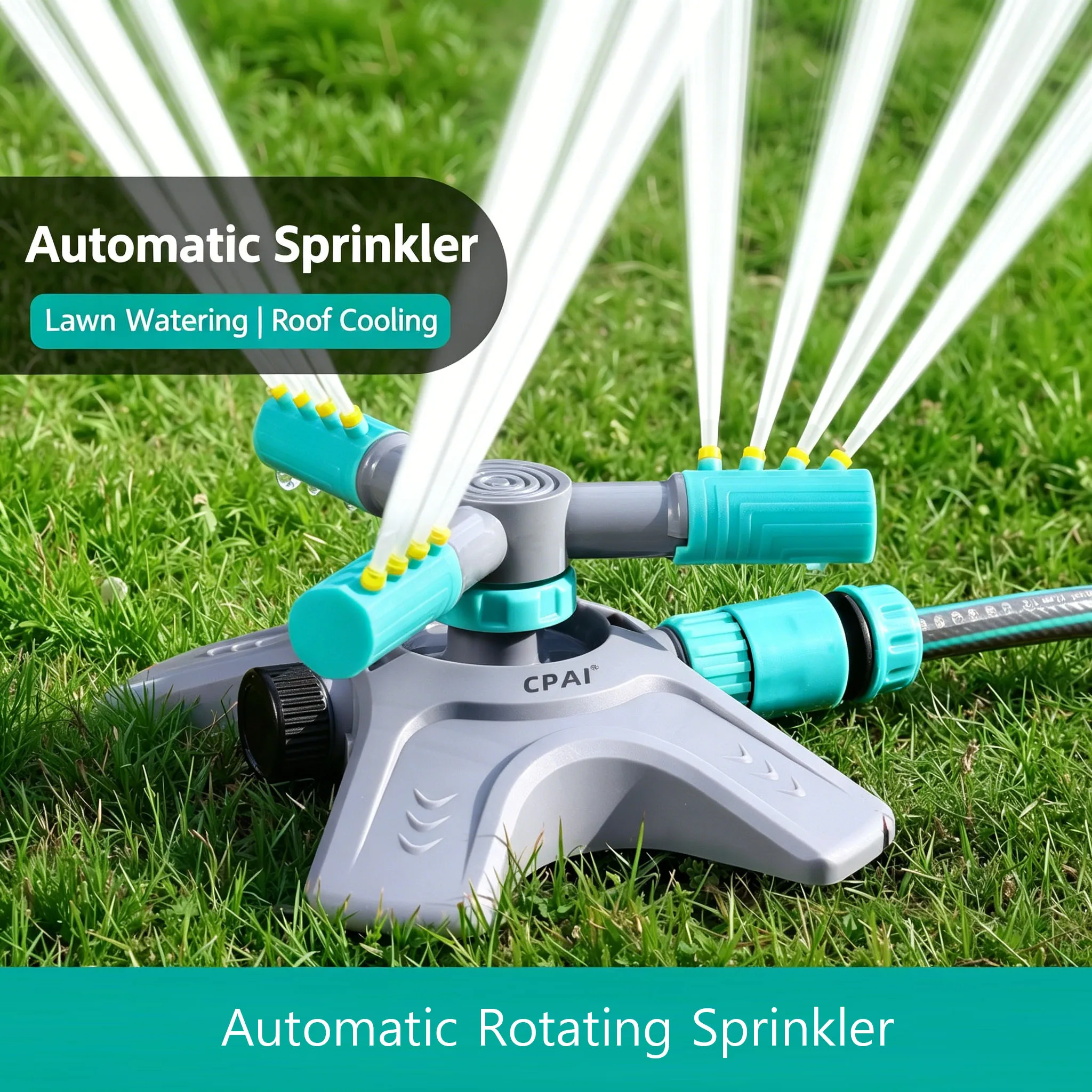 360° Automatic Rotating Lawn Sprinkler Adjustable Garden Irrigation System with 12 Nozzles Slow/Fast Rotation Series Connection