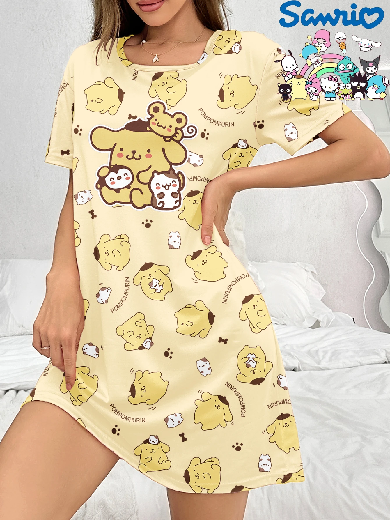 

Sanrio pudding dog cartoon short-sleeved nightdress round neck cartoon cute casual pajamas loungewear
