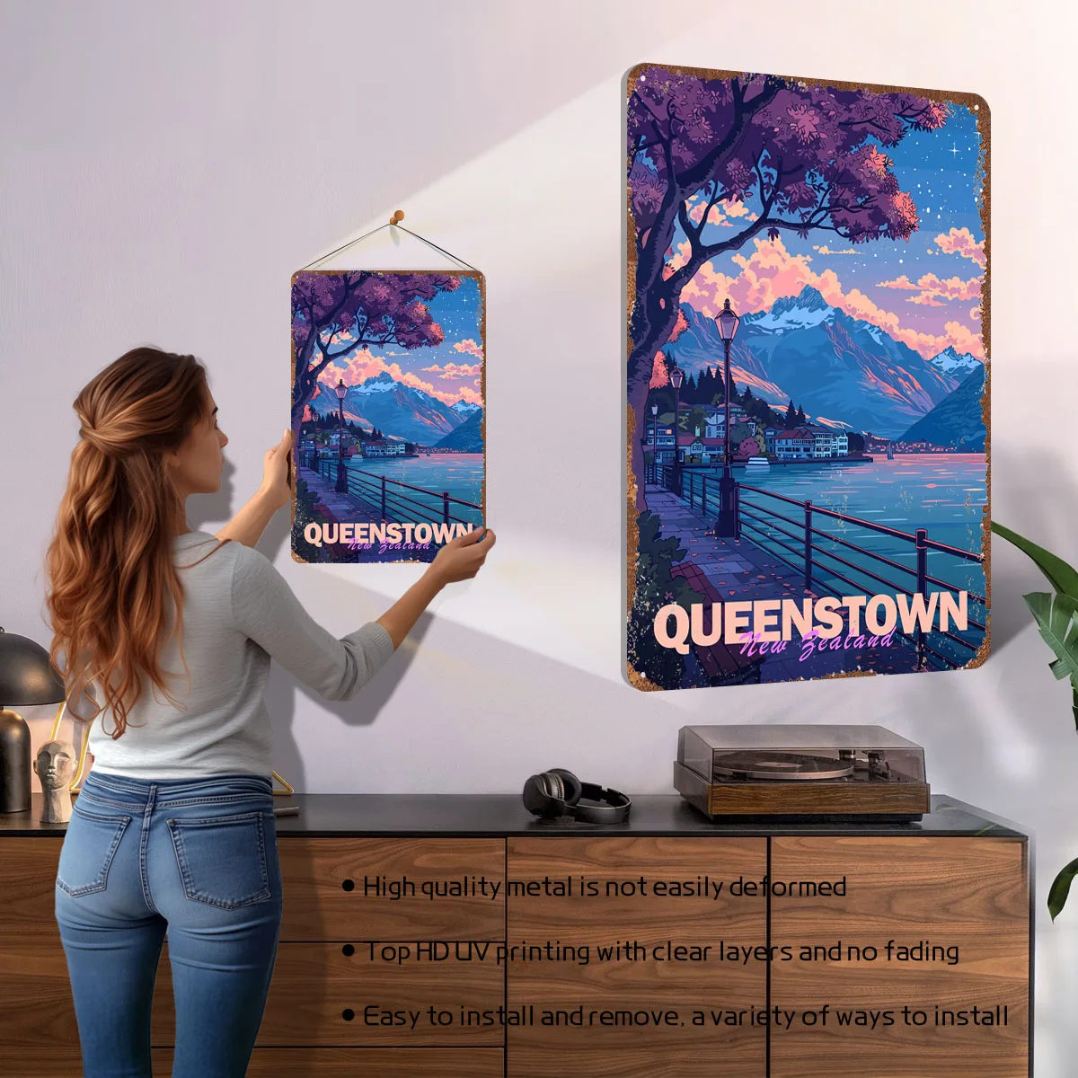 Queenstown نيوزيلندا المشارك الرجعية السفر صفيح تسجيل رجل الكهف علامات معدنية مخصصة للمنزل غرفة جدار ديكور فني عناصر ديكور المنزل