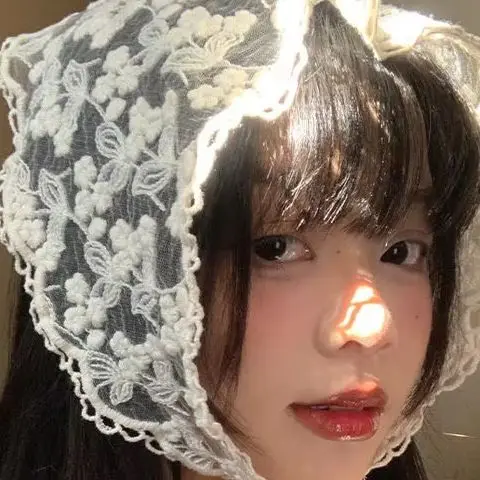 

White Woven Lace Hair Turban Wearable Blanket Sweet Ladies Triangle Scarf Bohemian Lace Travel Headband Decoration