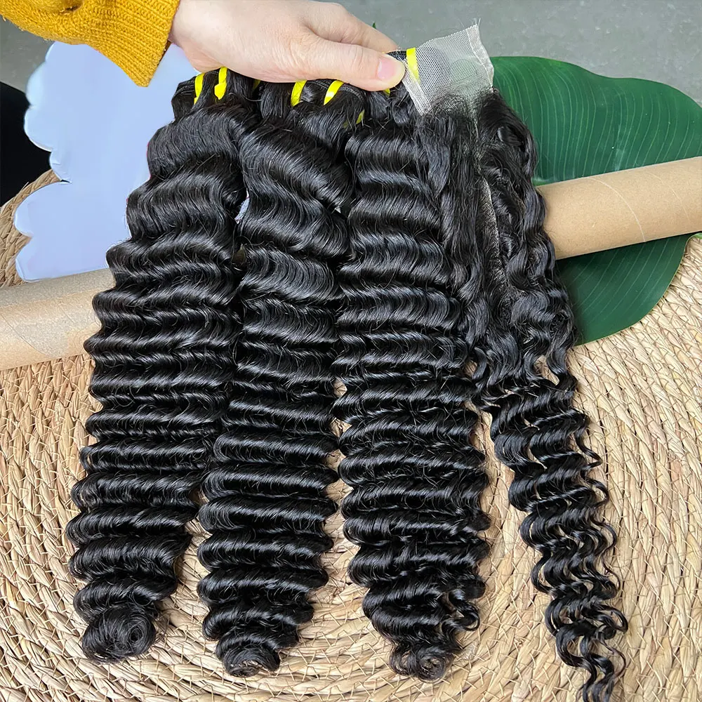 

Бирманские вьющиеся пучки человеческих волос с глубокими волнами и фронтальной застежкой 2X6, 100% необработанные человеческие волосы, плетение вьющихся волос