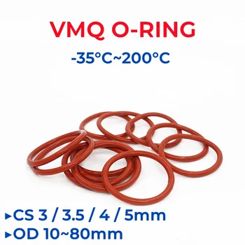 VMQ Roter Silikon-O-Ring, Außendurchmesser 10–80 mm, Dicke CS 3/3,5/4/5 mm, lebensmittelechter Dichtungsring, wasserdichte und isolierte Dichtungsscheibe