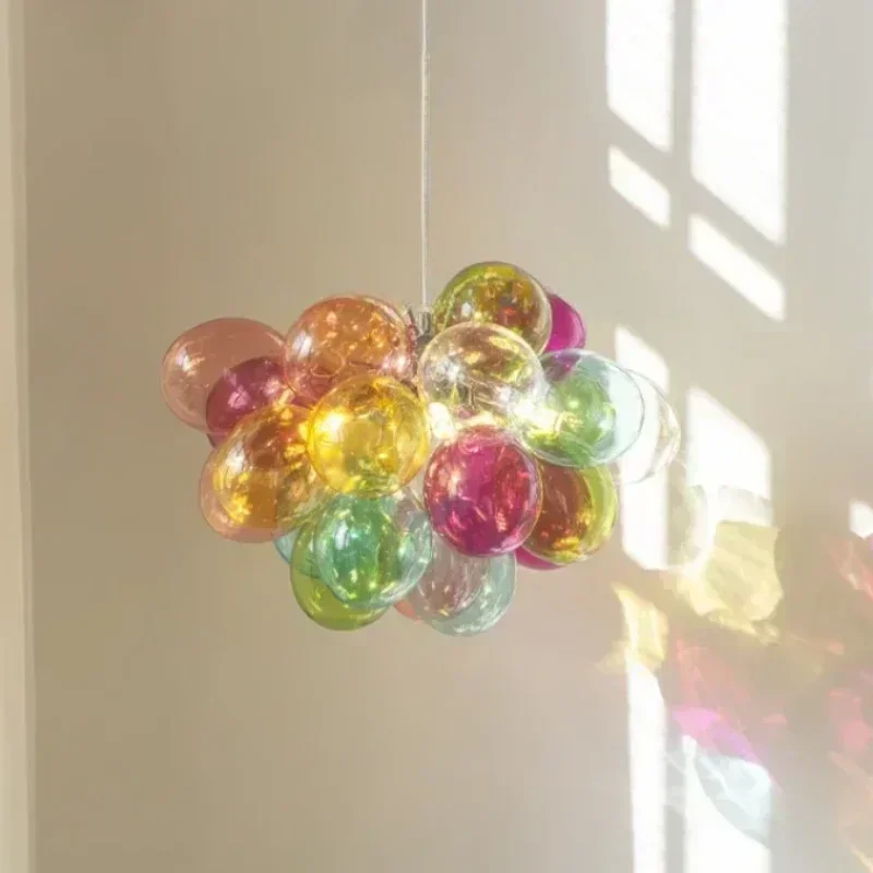 Colored Glass Ball Bubble Chandelier Balloon Chandelier Nordic Design Living Room Bedroom Home Decoration Pendant Light Lustre