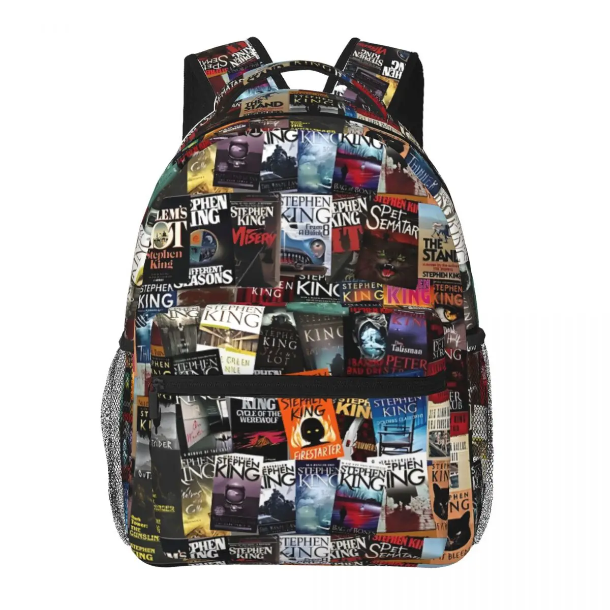 

Stephen King Book Covers, Horror Bookworm Backpack Student Schoolbag for Men Women Laptop Canvas Bags 16in