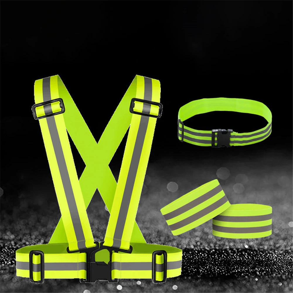 Portable Reflective Vest Outdoor Running Cycling Traffic Road High Visibility Adjustable Night Work Warning Safety Accessories