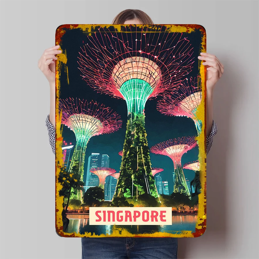 Singapore Supertree Grove Night View Metal Wall Art Home Decor Travel Souvenir