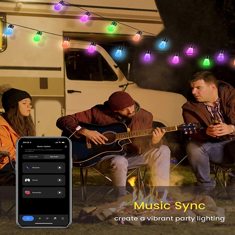 Светодиодная уличная гирлянда Tuya app WF для украшения двора, освещения в кемпинге, водонепроницаемая Волшебная гирлянда