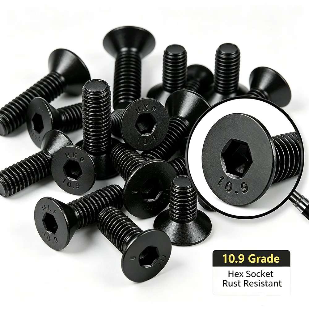 50 vis à tête ultra-mince hexagonale en acier au carbone noir, à six pans creux, M2 M3 M4 M5 M6 3-40MM