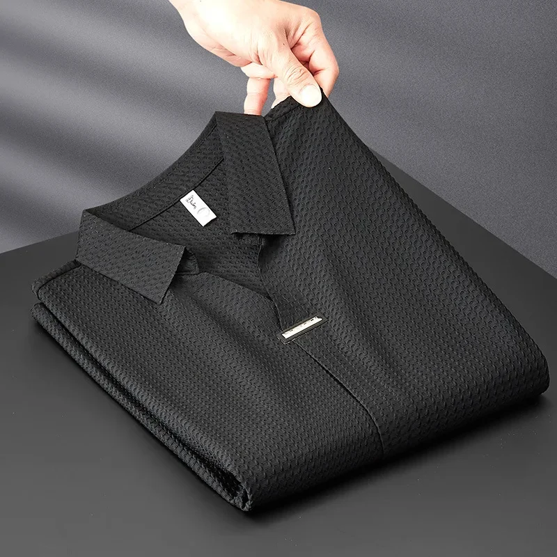 Minglu Seamless V Collar Men's Polo Shirts Luxury Short Sleeve Solid Color Summer Male T-shirts High Elasticity Casual Man Tees