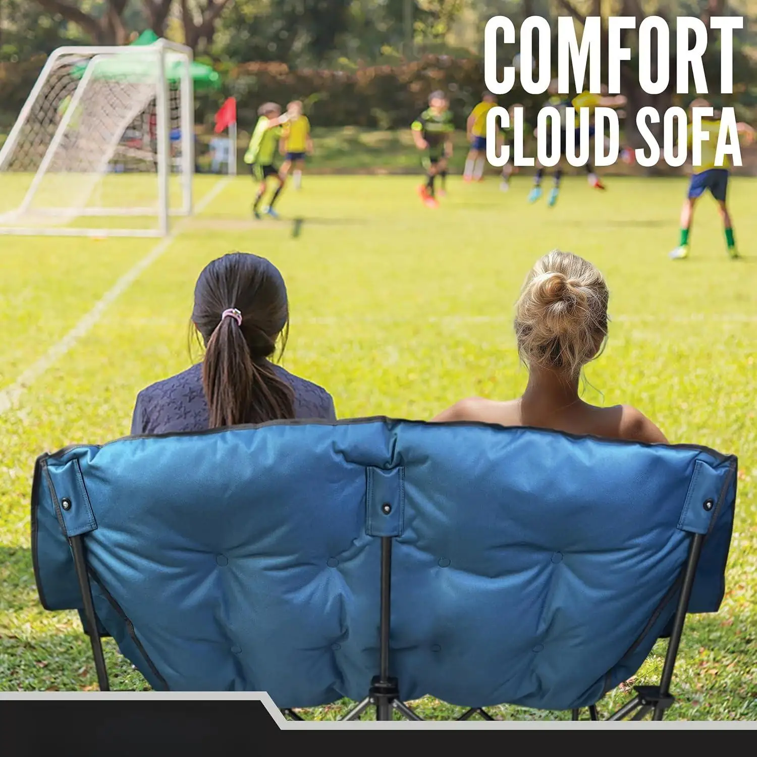 Sedia da campeggio doppia per adulti, divanetto pieghevole di grandi dimensioni supporta 600 libbre, divano da esterno imbottito in peluche con tazza