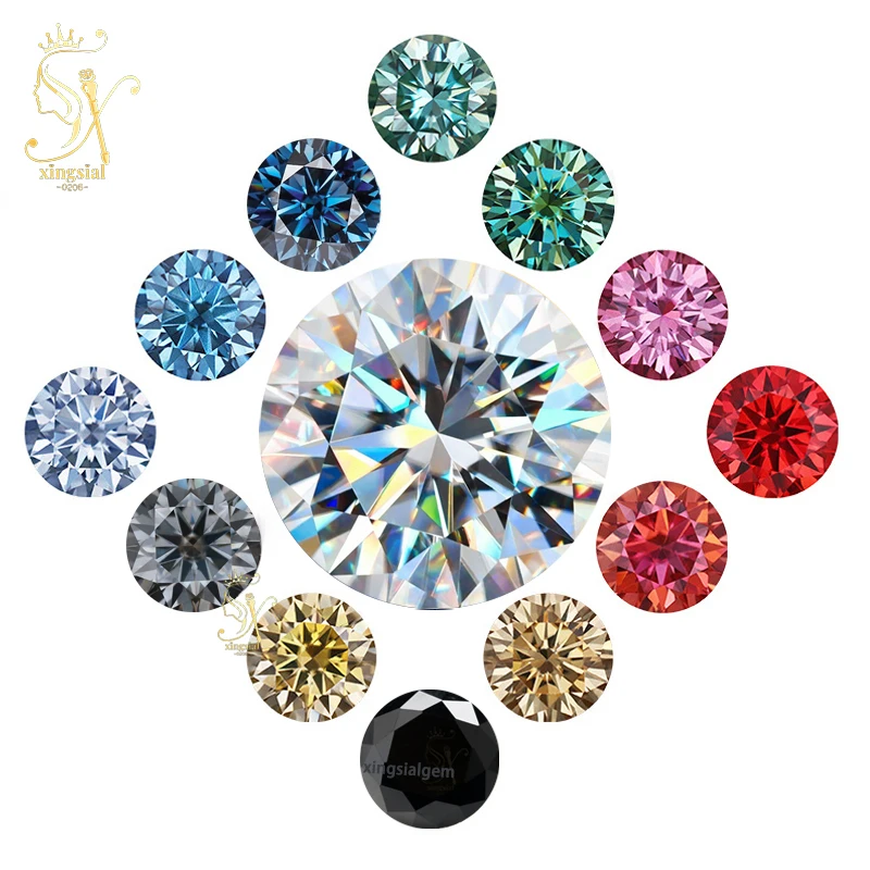 

Pink Black Green Blue Yellow Purple Gray Red Sea Blue D VVS1 Loose Moissanite with GRA Certificate Round Cut Moissanite Diamond