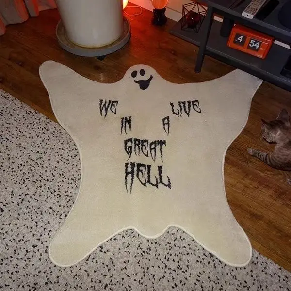 Irregular Shape White Ghost Carpet American Style Living Room Thickened Fluffy Plush Rug Bedroom Bedside Easy Clean Floor Mat