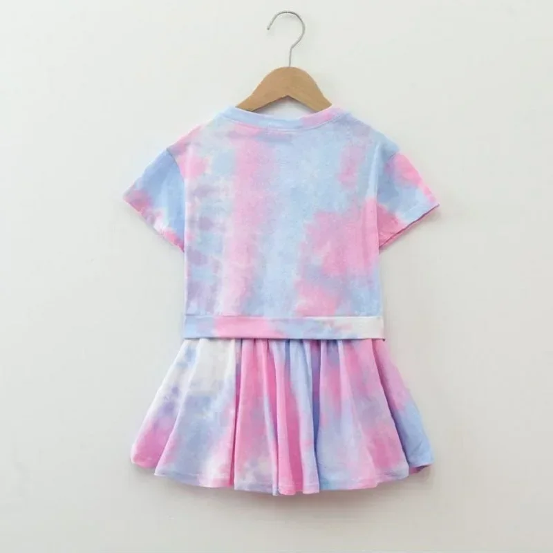 Summer Children Girl  Golf Tennis Clothes Set Kid Tie Dye Tshirts and Skirts 2 Pieces Suit Teenage Top Bottom Outfits Tracksuits