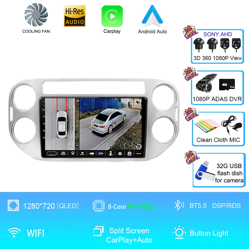 Android 16 voor Volkswagen VW Tiguan 5N 2007-16 VW Golf Plus 2004-13 9 inch CarPlay autoradio GPS navigatie head unit